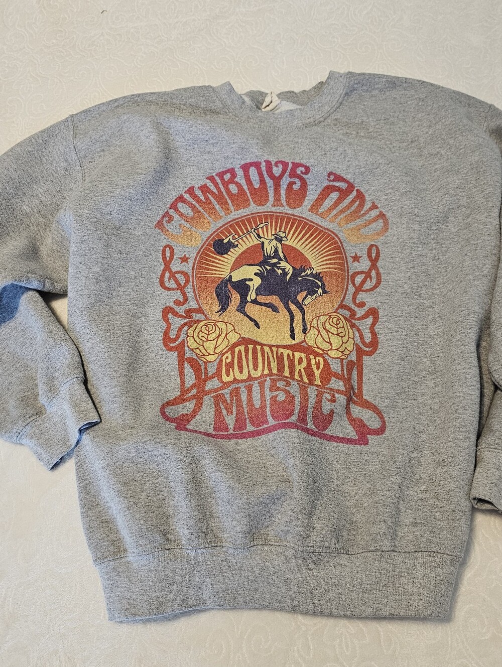 Altar'd State Cowboys and Country Music Sweatshirt Heather Gray Size L Boho Euc